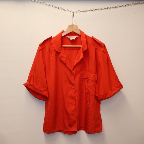 Sheridan Square Red Blouse Shoulder Tabs Short Sleeves Button Front Size 16 - Picture 7 of 13